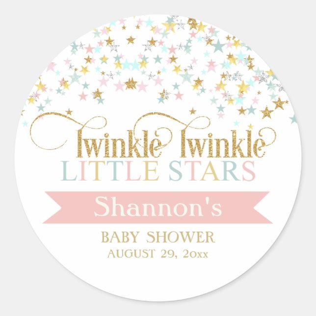 Sticker Rond Twinkle Little Stars Twins Baby shower N'importe q (Devant)