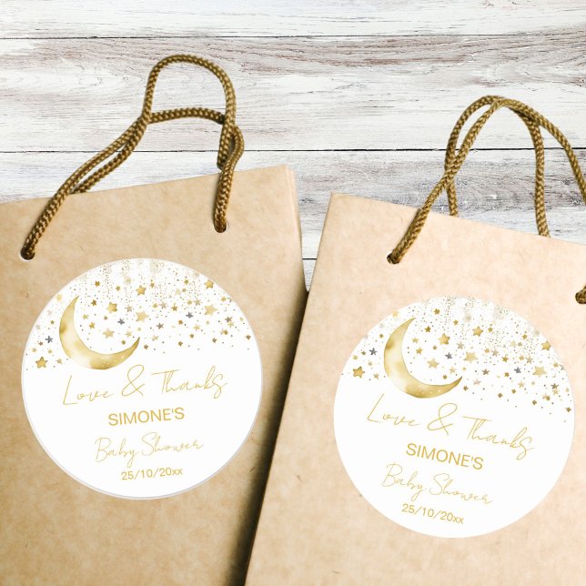 Sticker Rond Twinkle scintille petit baby shower étoile en fave (Twinkle twinkle little star baby shower thank you favor sticker gold moon stars thank you stickers)