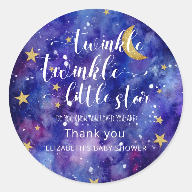 Sticker Rond Twinkle Twinkle Little Star Baby shower Galaxy (Devant)