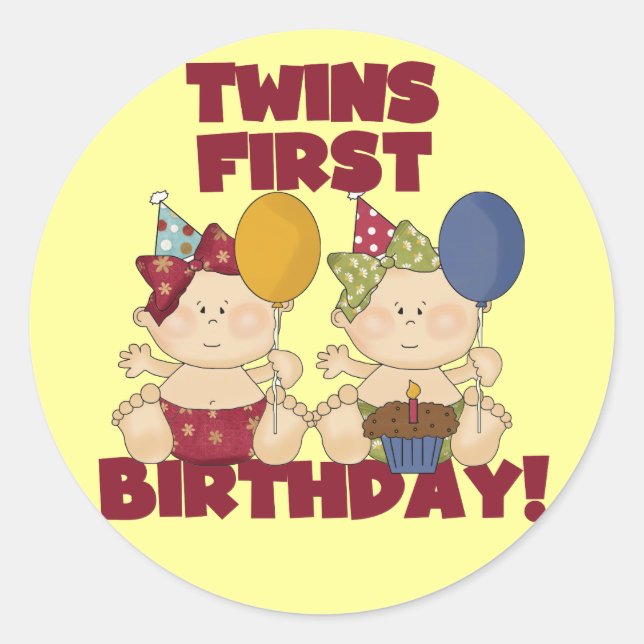 Sticker Rond Twins 1er Anniversaire - Girls Tshirts et cadeaux (Devant)