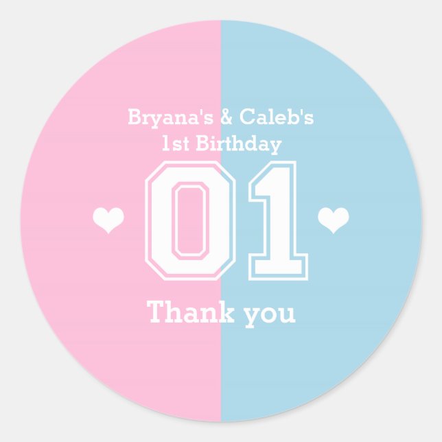 Sticker Rond Twins Athletic 01 1er Anniversaire Fête Favor Stic (Devant)