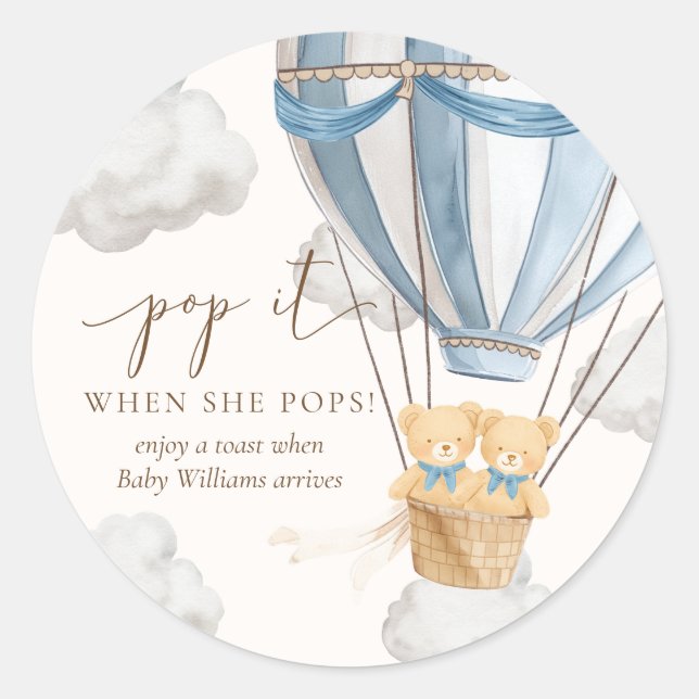 Sticker Rond Twins Bearly Wait Teddy Bear Pop It When She Pops (Devant)