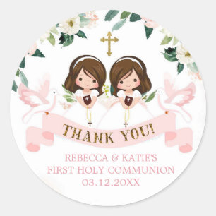 Sticker Rond Twins Girl Floral rose première communion
