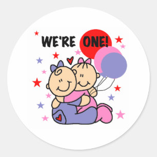 Sticker Rond Twins We're One Birthday