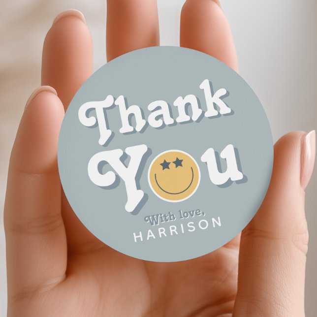 Sticker Rond Two Cool Dude Blue Boys Smile Birthday Favor (Créateur téléchargé)