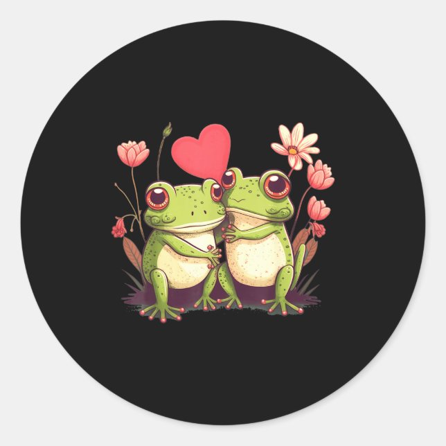 Sticker Rond Two Frogs Valentines Day Love On Couple Frog  (Devant)