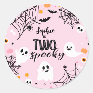 Sticker Rond Two Spooky Pink Halloween Ghost
