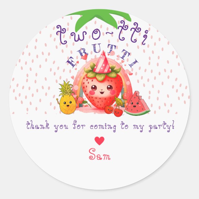 Sticker Rond TWOTTI Tutti Frutti Fruit d'été Fille 2e anniversa (Devant)