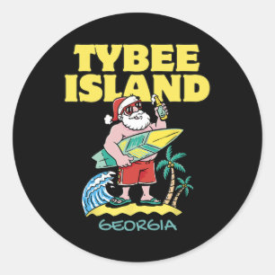 Sticker Rond Tybee Island Géorgie Père Noël Christmas Surfing