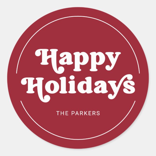 Sticker Rond Typographie amusante | Vacances modernes Red Happy (Devant)
