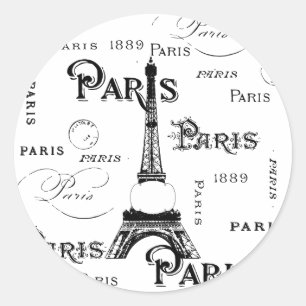 Sticker Rond Typographie Calligraphie Paris France Tour Eiffel