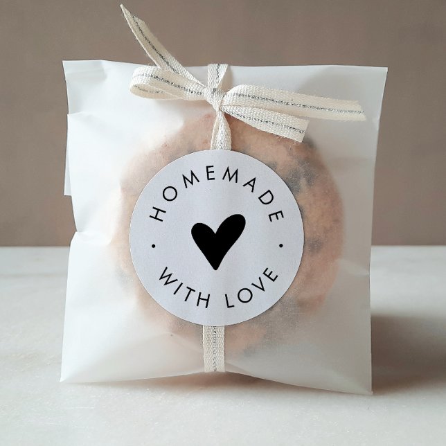 Sticker Rond Typographie Chic Coeur Fait Maison Avec Amour (Créateur téléchargé)