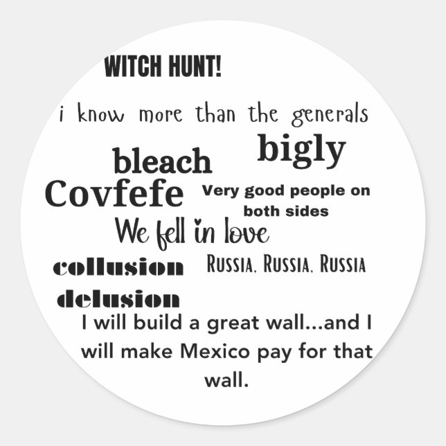 Sticker Rond Typographie Cloud de Trump Word (Devant)