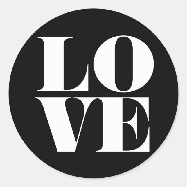Sticker Rond Typographie de l'amour noir et blanc Saint Valenti (Devant)