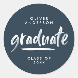 Sticker Rond Typographie de script moderne marine bleu graduati