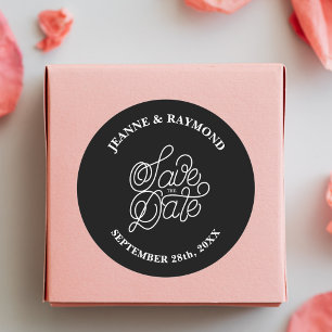 Sticker Rond Typographie Élégante Mariage Noir Enregistrez la D