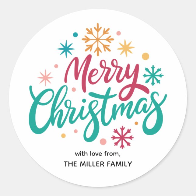 Sticker Rond Typographie Étoiles et flocons de neige Joyeux Noë (Devant)