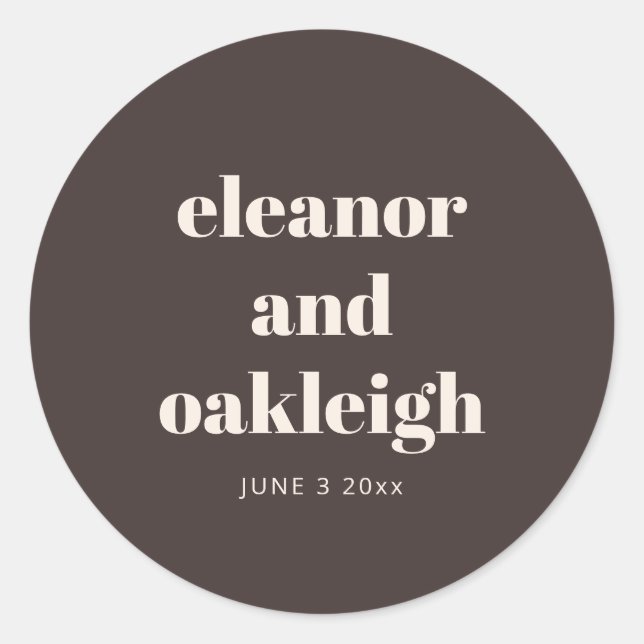 Sticker Rond Typographie Gras Mariage Personnalisé Brun Chaud  (Devant)