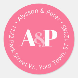 Sticker Rond Typographie Gras Rose Et Blanc Adresse De Retour