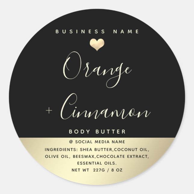 Sticker Rond Typographie lux simple coeur d'or noir (Devant)