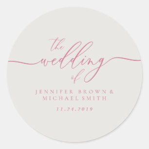Sticker Rond Typographie Mariage en ivoire rose