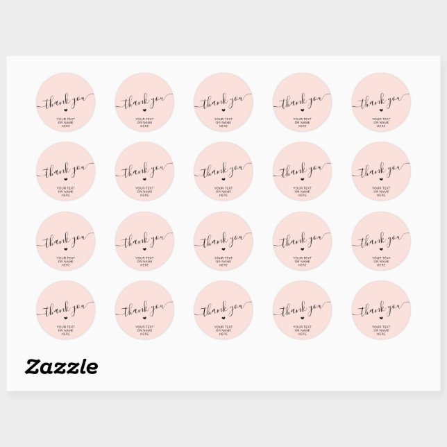 Sticker Rond Typographie Merci minimaliste Élégant rose (Feuille)