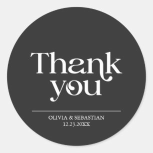 Sticker Rond Typographie minimaliste moderne Mariage noir