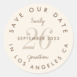 Sticker Rond Typographie moderne Brown Enregistrer la date