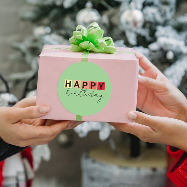 Sticker Rond Typographie moderne Fancy Script Joyeux Anniversai (Créateur téléchargé)