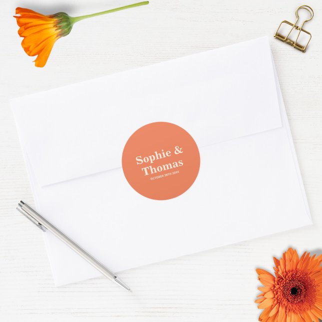 Sticker Rond Typographie moderne Gras Mariage Apricot Orange (Créateur téléchargé)