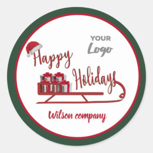 Sticker Rond Typographie moderne logo Sledge Happy Holidays
