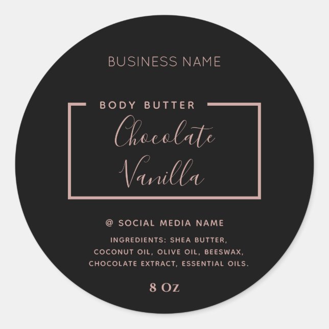 Sticker Rond Typographie moderne minimaliste produit noir (Devant)