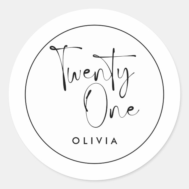Sticker Rond Typographie moderne noir blanc 21 anniversaire pho (Devant)