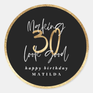 Sticker Rond Typographie moderne noir et or 30e anniversaire