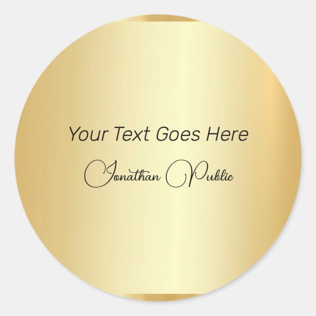 Sticker Rond Typographie personnalisée Script Modèle Faux Gold (Devant)