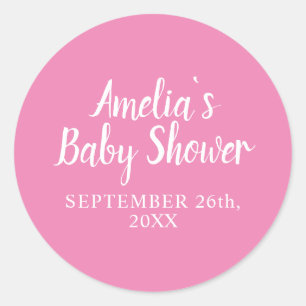 Sticker Rond Typographie Pink Script Baby shower bébé fille