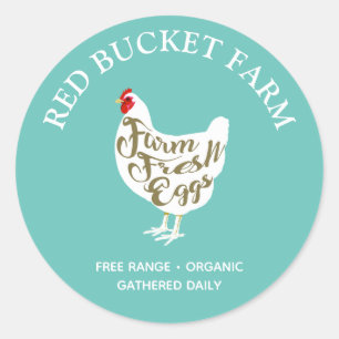 Sticker Rond Typographie Poulet De La Ferme Oeufs Frais