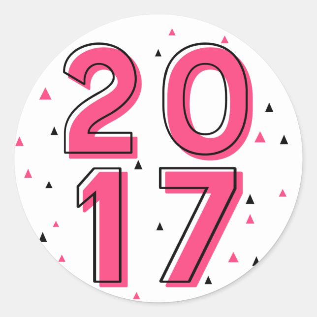 Sticker Rond Typographie rétro rose chaud Bonne année 2017 (Devant)