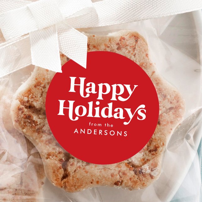 Sticker Rond Typographie Rétro Rouge Joyeuses Fêtes (Créateur téléchargé)