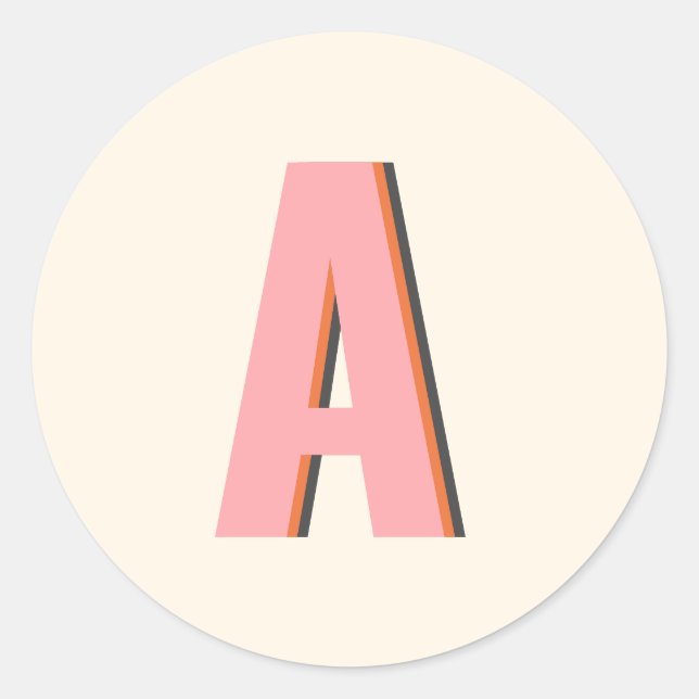 Sticker Rond Typographie rose et orange Monogramme initial (Devant)