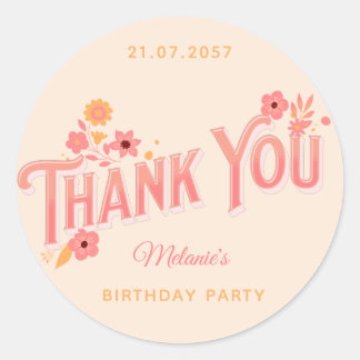 Sticker Rond Typographie rustique rose simple moderne vintage