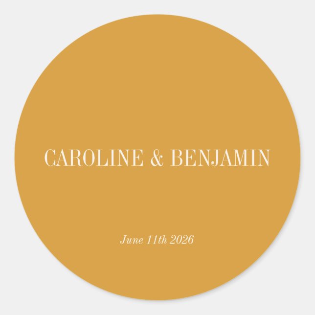 Sticker Rond Typographie simple et élégante Mariage ocre (Devant)