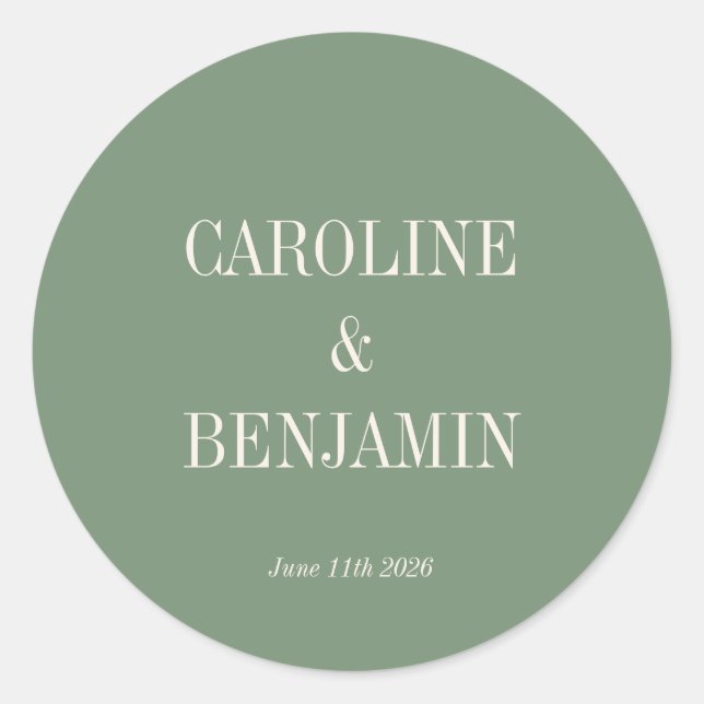 Sticker Rond Typographie simple et élégante Mariage vert élégan (Devant)