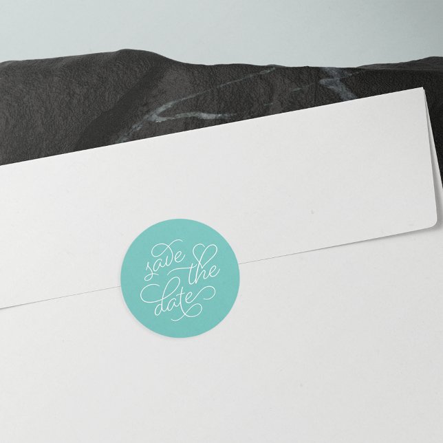 Sticker Rond Typographie turquoise et blanche Enregistrer la da (Créateur téléchargé)