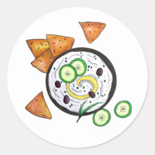 Sticker Rond Tzatziki Grec Meze Dip Nourriture Méditerranéenne 