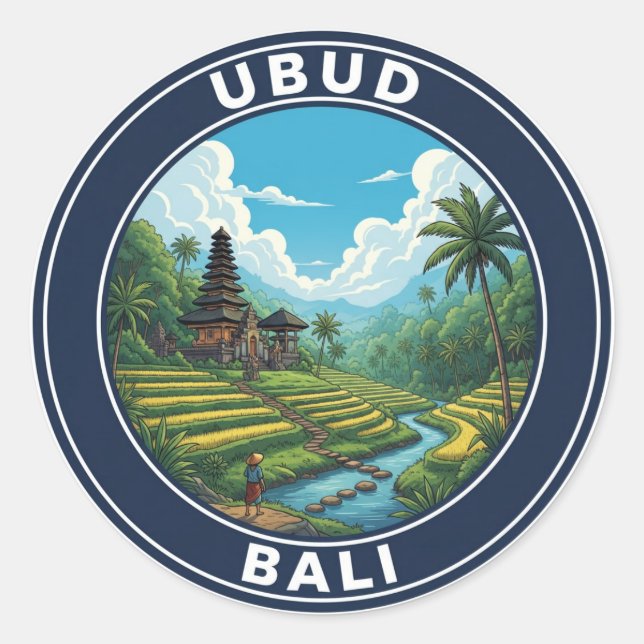 Sticker Rond Ubud Bali Indonésie Voyage (Devant)