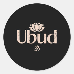 Sticker Rond Ubud Li Om Lotus Spirituel Voyage Méditation Yoga