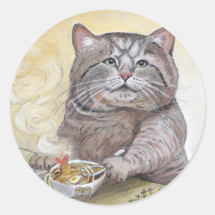 Sticker Rond Udon de Tempura de chat de sushi