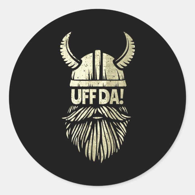 Sticker Rond Uff Da Norwegian Quote Scandinavian Viking Helmet  (Devant)