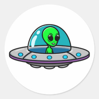 Sticker rond UFO et Alien classique